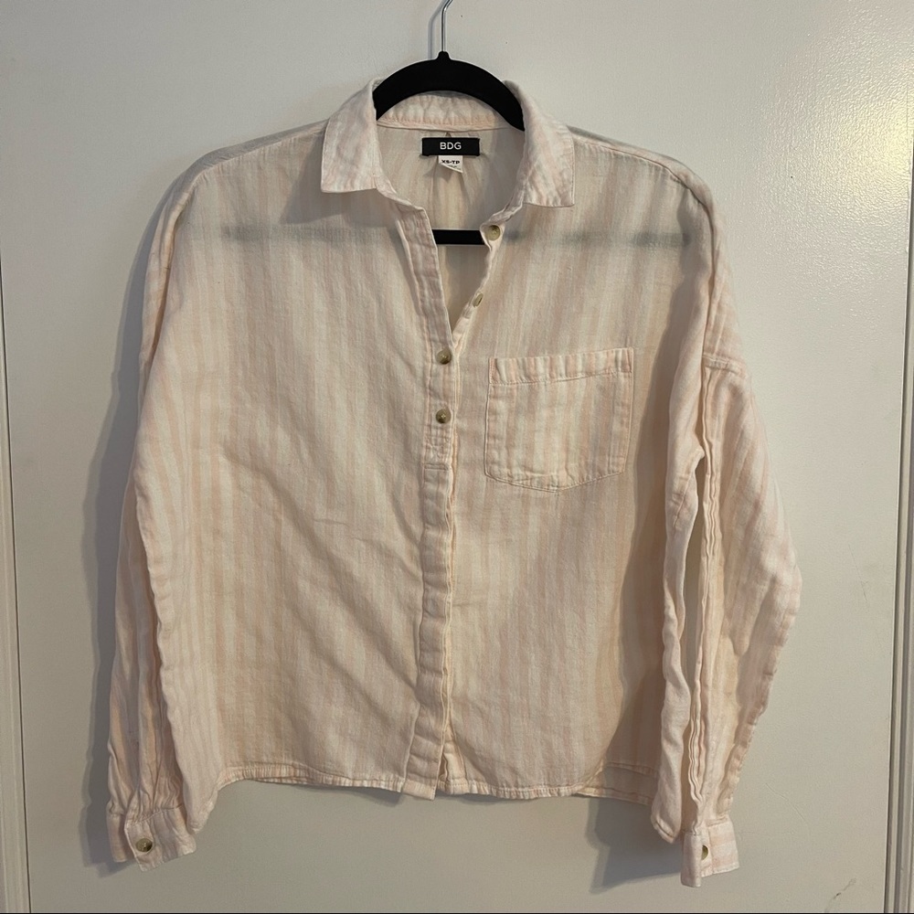 Urban Outfitter BDG Pink White Striped Blouse size XS